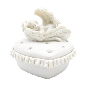 Angel Wings Baby Sleeping Figurine On Heart Shaped Trinket Box, Art-Pol Co.
